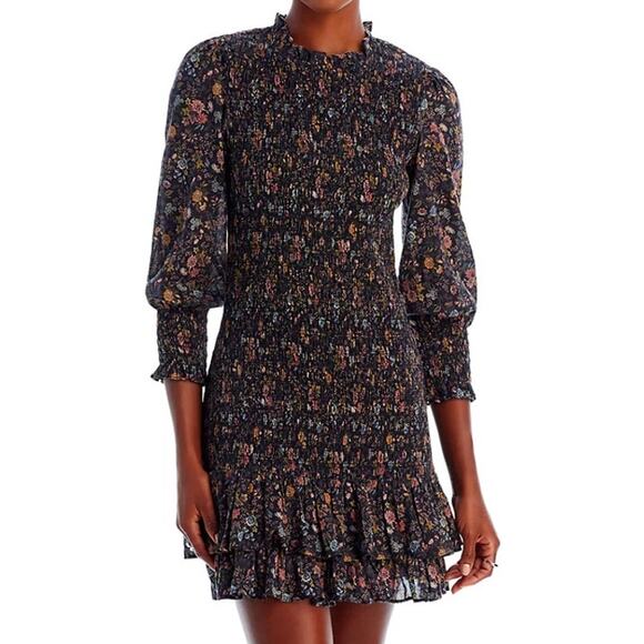 Veronica Beard Farha Printed Cotton Mini Dress Smocked Boho Casual size 6 - Picture 1 of 8